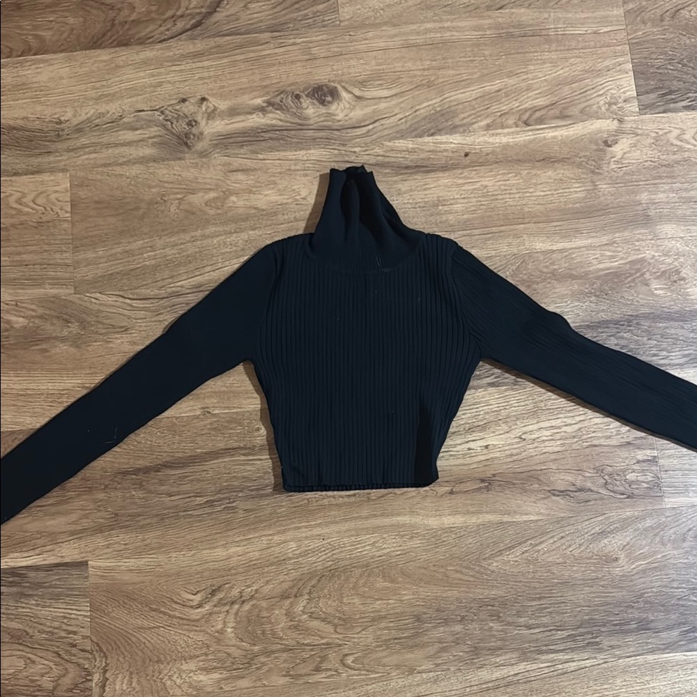 Black Ribbed Turtleneck Sweater